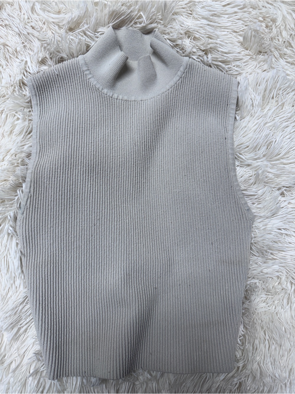 Babaton Sleevles Sculpt Knit Mockneck Ribbed Top - Women’s Small, Matte Pearl - Picture 2 of 4
